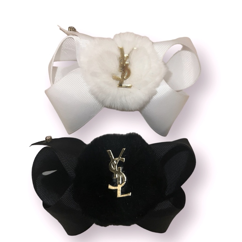 Designer inspired Girls fashion bows set of two - black white gold